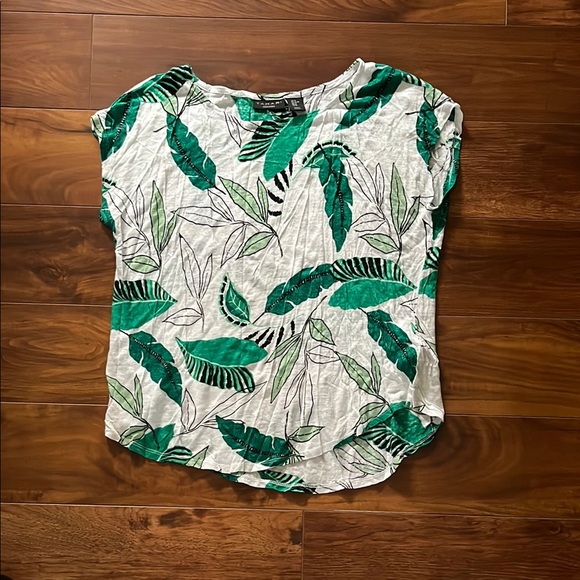 Tahari Green Leaf Print Linen Blouse Size XL - Picture 1 of 7